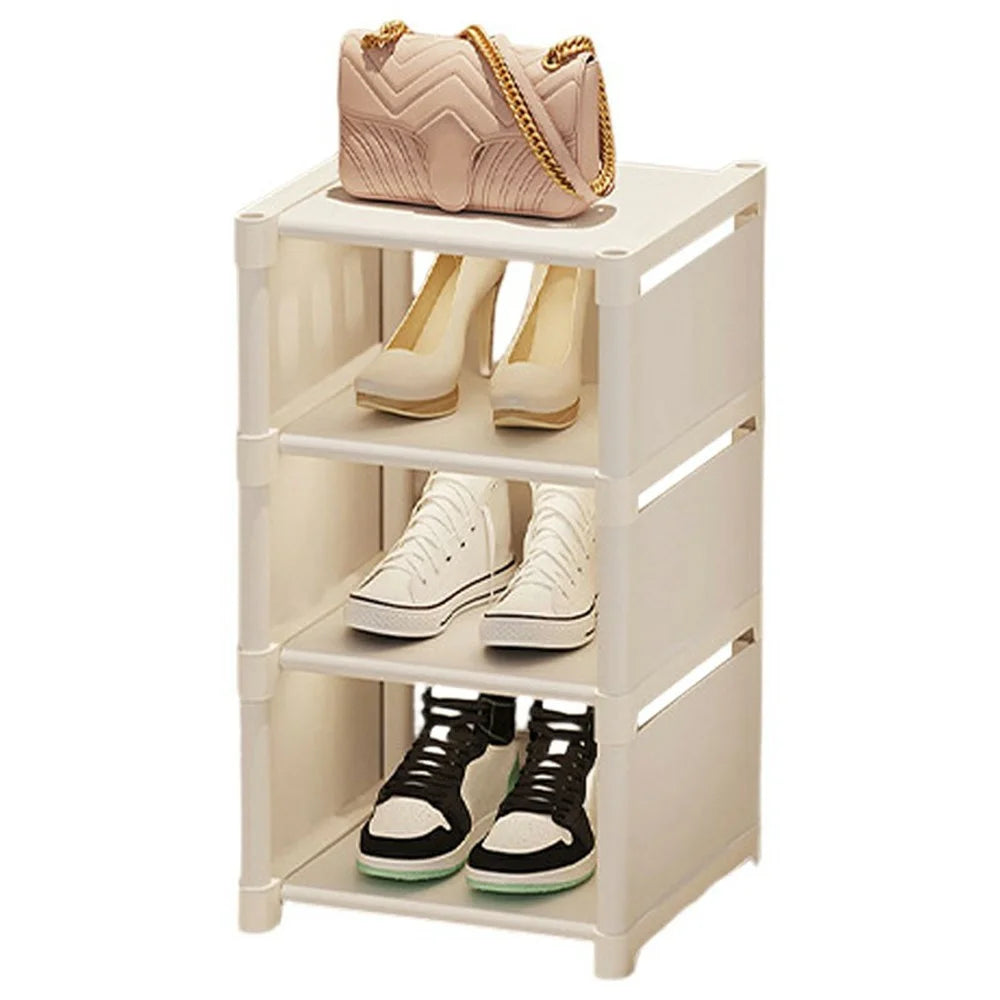 4 Tier Shoe Rack Space Saving Entryway Organizer Stackable Storage Shelf For Hallway Bedroom Closet - White - 1
