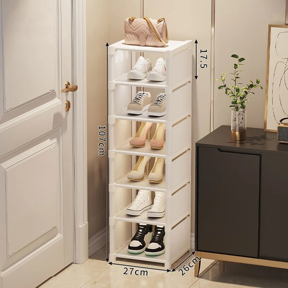 7 Tier Shoe Rack Space Saving Entryway Organizer Stackable Storage Shelf For Hallway Bedroom Closet - White - 1