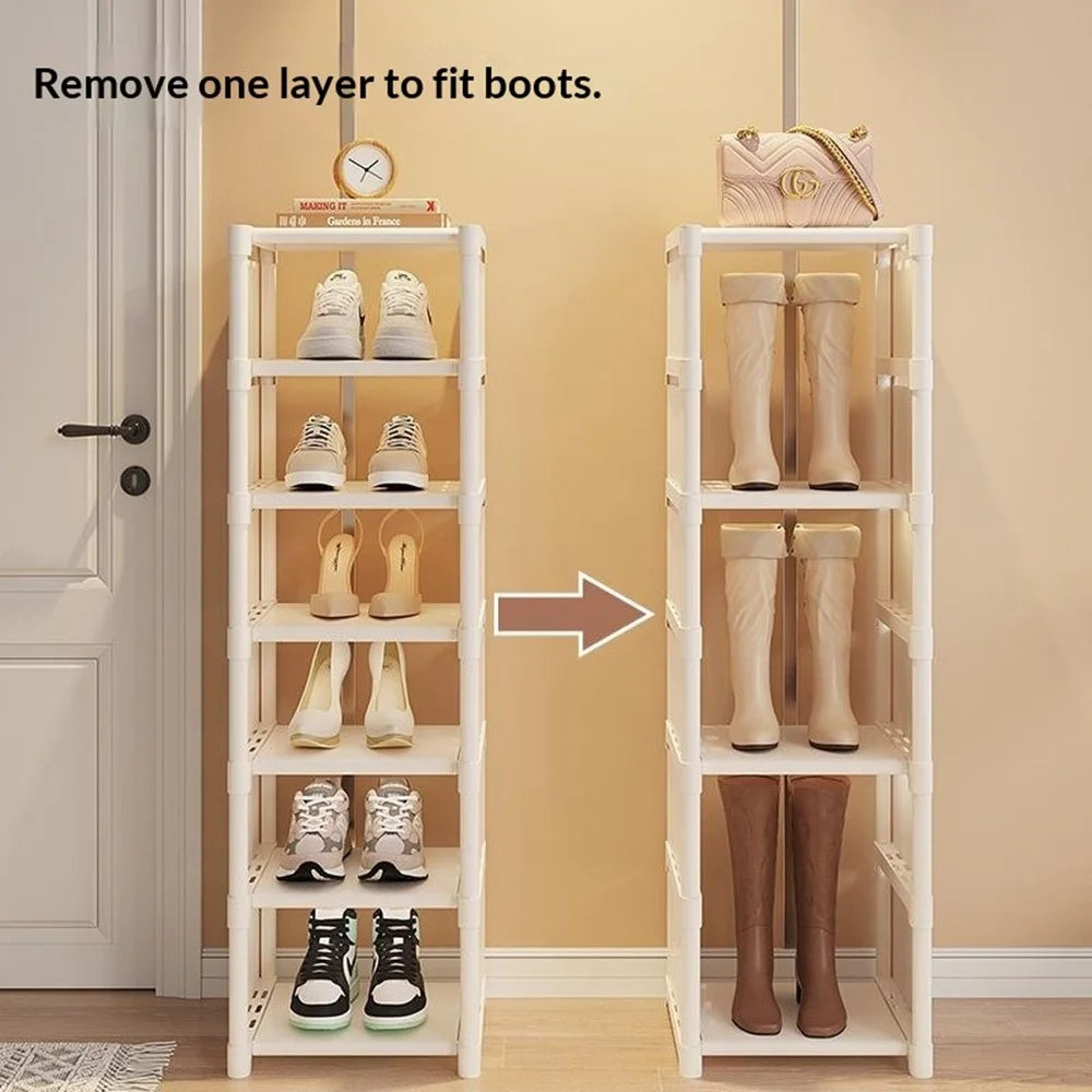 7 Tier Shoe Rack Space Saving Entryway Organizer Stackable Storage Shelf For Hallway Bedroom Closet - White - 2