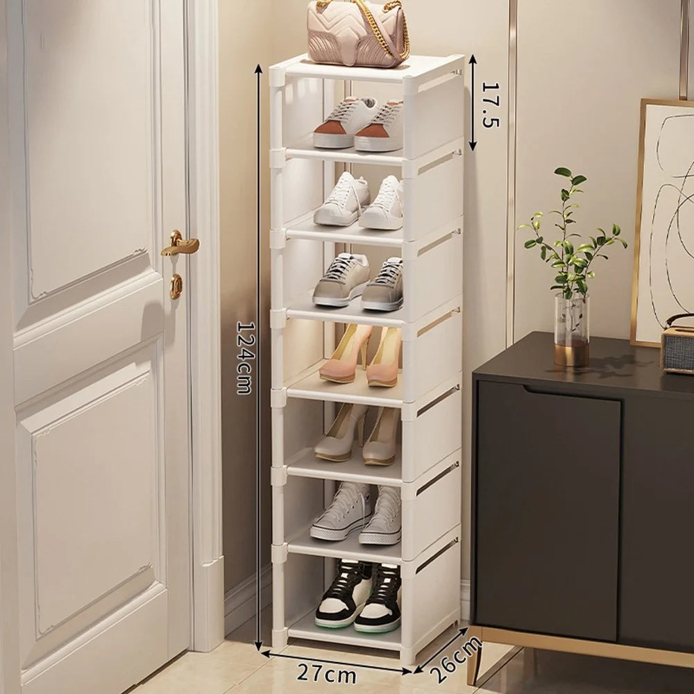 8 Tier Shoe Rack Space Saving Entryway Organizer Stackable Storage Shelf For Hallway Bedroom Closet - White - 1