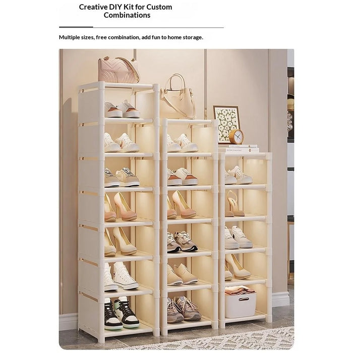 8 Tier Shoe Rack Space Saving Entryway Organizer Stackable Storage Shelf For Hallway Bedroom Closet - White - 6