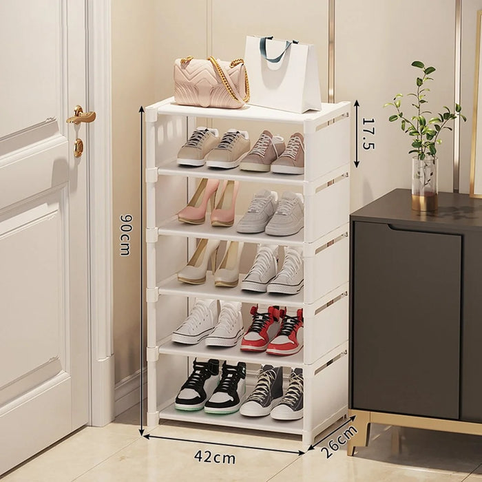6 Tier Wide Shoe Rack Space Saving Entryway Organizer Stackable Storage Shelf Easy Assembly - White - 1
