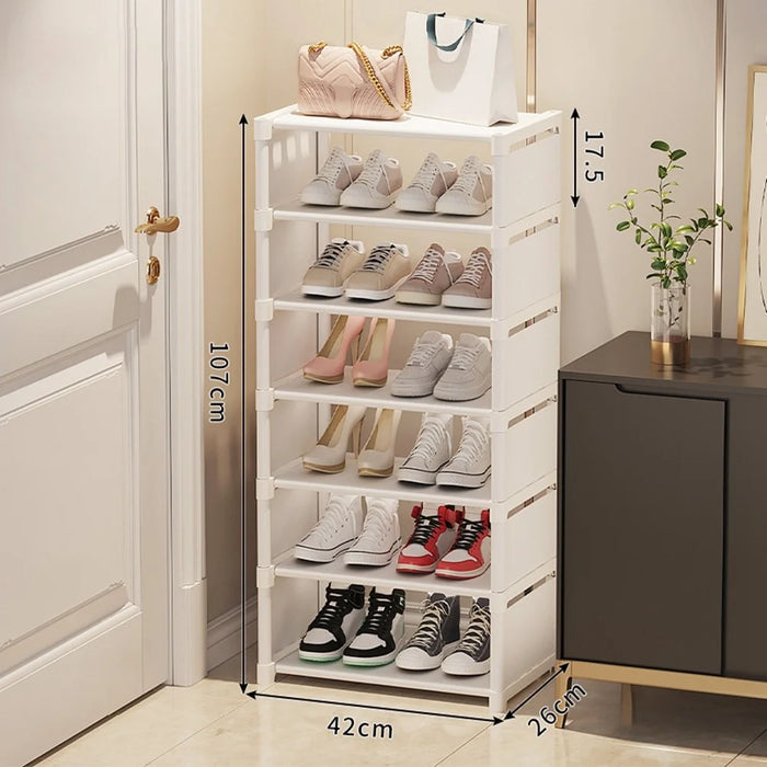 7 Tier Wide Shoe Rack Space Saving Entryway Organizer Stackable Storage Shelf Easy Assembly - White - 1