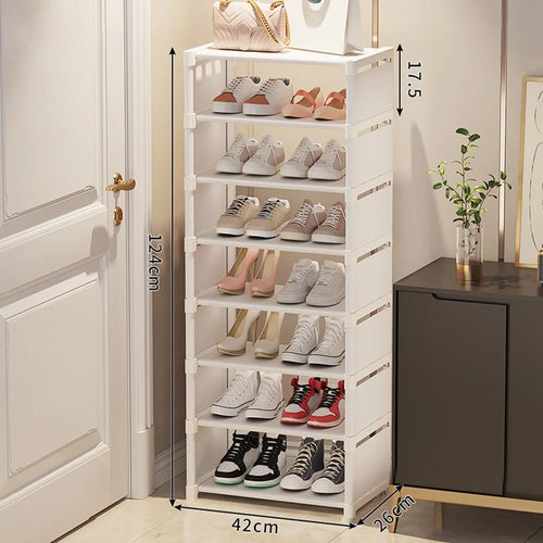 8 Tier Wide Shoe Rack Space Saving Entryway Organizer Stackable Storage Shelf Easy Assembly - White - 1