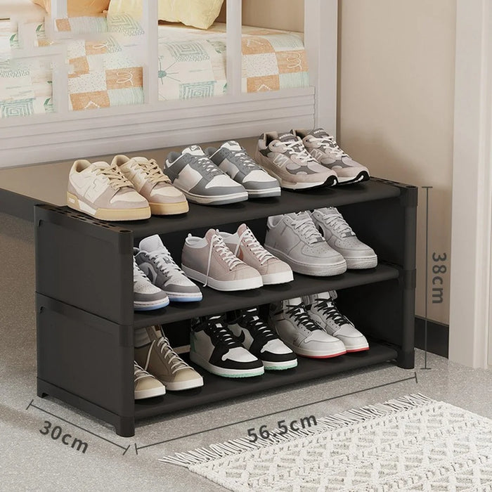 3 Tier 56.5cm Shoe Rack Space Saving Slim Under Desk Dorm Storage Organizer Multi-Function Dustproof - Black - 1