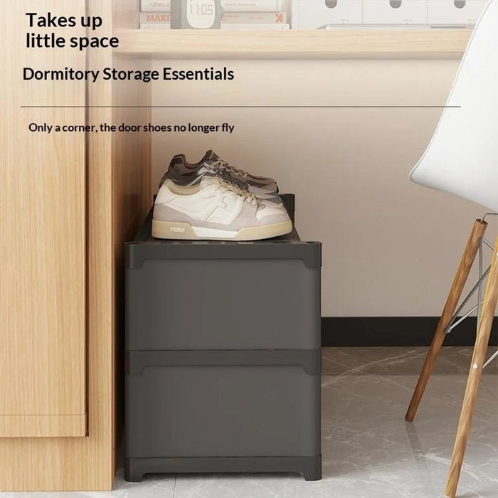 3 Tier 56.5cm Shoe Rack Space Saving Slim Under Desk Dorm Storage Organizer Multi-Function Dustproof - Black - 4