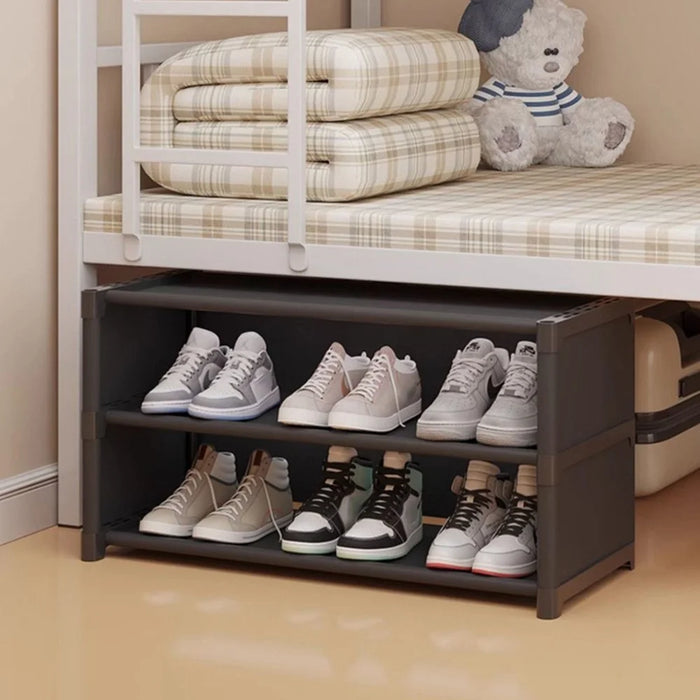3 Tier 56.5cm Shoe Rack Space Saving Slim Under Desk Dorm Storage Organizer Multi-Function Dustproof - Black - 6