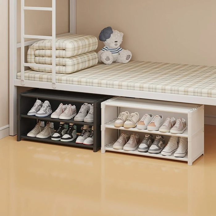 3 Tier 56.5cm Shoe Rack Space Saving Slim Under Desk Dorm Storage Organizer Multi-Function Dustproof - Black - 7