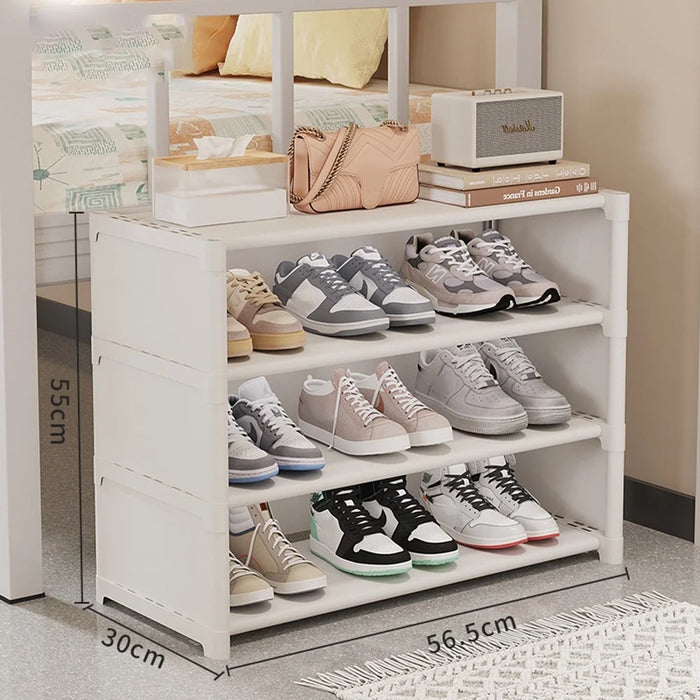 4 Tier 56.5cm Shoe Rack Space Saving Slim Under Desk Dorm Storage Organizer Multi-Function Dustproof - White - 1