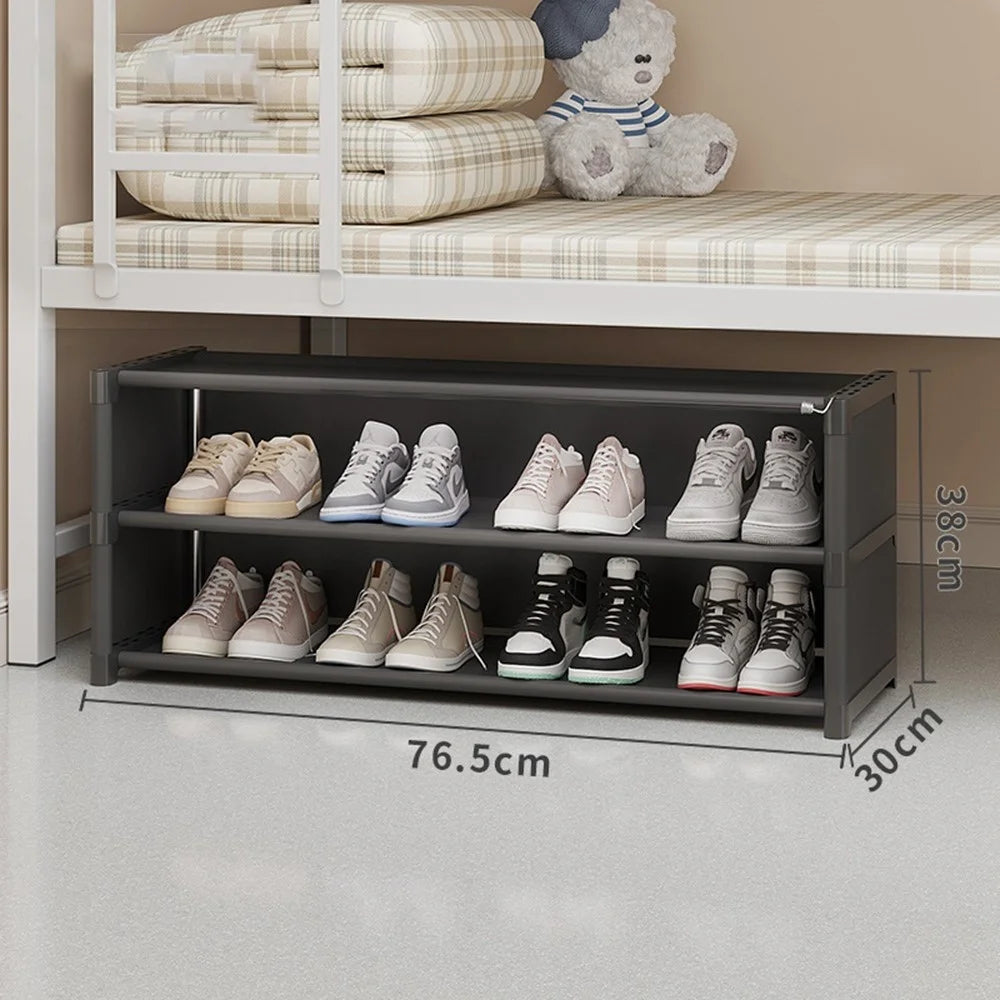 3 Tier 76.5cm Shoe Rack Space Saving Under Desk Dorm Dust-Proof Storage Organizer - Black - 1