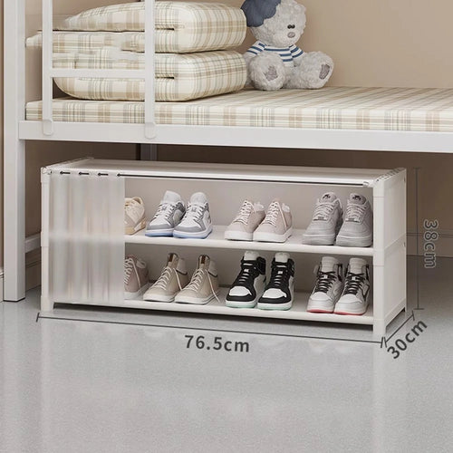 3 Tier 76.5cm Shoe Rack Space Saving Under Bed Dust-Proof Storage Organizer with Curtain - White - 1