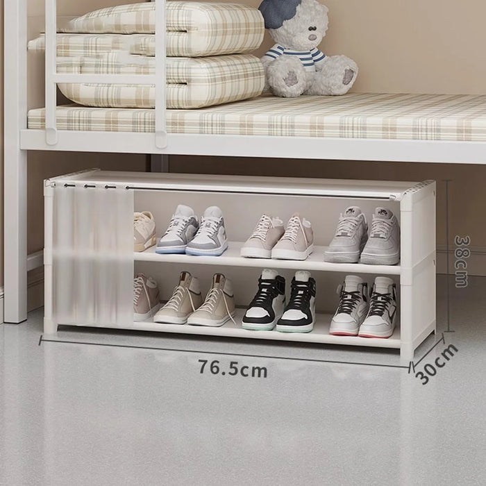 3 Tier 76.5cm Shoe Rack Space Saving Under Bed Dust-Proof Storage Organizer with Curtain - White - 1