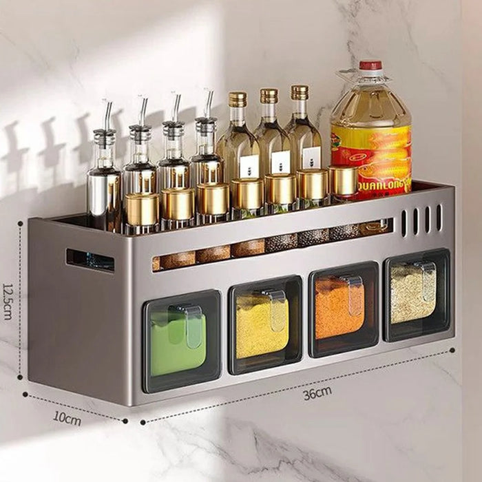 36cm Single Tier Adhesive Wall Mount Spice Organizer with 4 Containers, Kitchen Shelf Seasoning Storage Rack for Home - 2