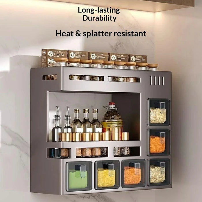 36cm 2-Tier Adhesive Wall Mount Spice Organizer with 6 Containers, Kitchen Shelf Seasoning Storage Rack for Home - 2