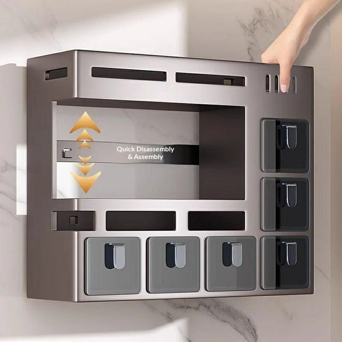 36cm 2-Tier Adhesive Wall Mount Spice Organizer with 6 Containers, Kitchen Shelf Seasoning Storage Rack for Home - 4
