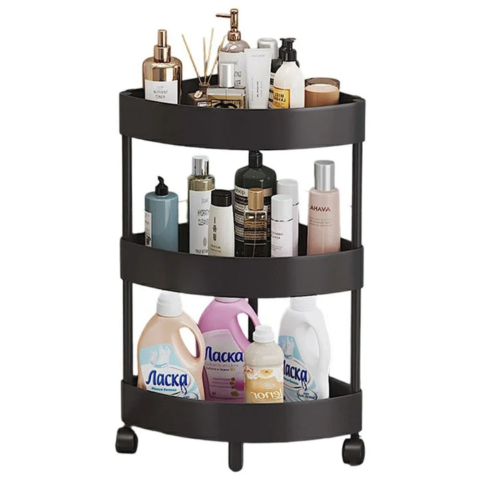 3-Tier Corner Storage Rack Bathroom Kitchen Organizer Shelf with Wheels Triangle Floor Stand Space Saving - Black - 1