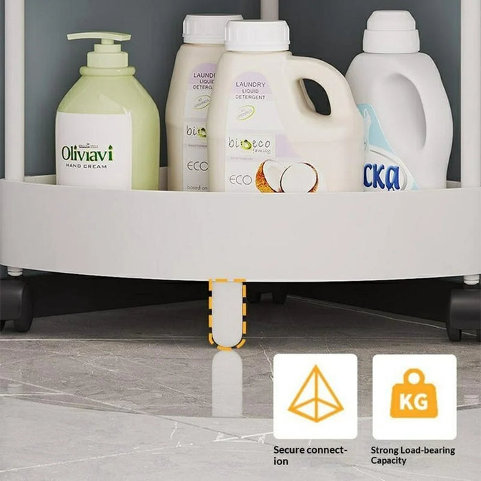 3-Tier Corner Storage Rack Bathroom Kitchen Organizer Shelf with Wheels Triangle Floor Stand Space Saving - Black - 5