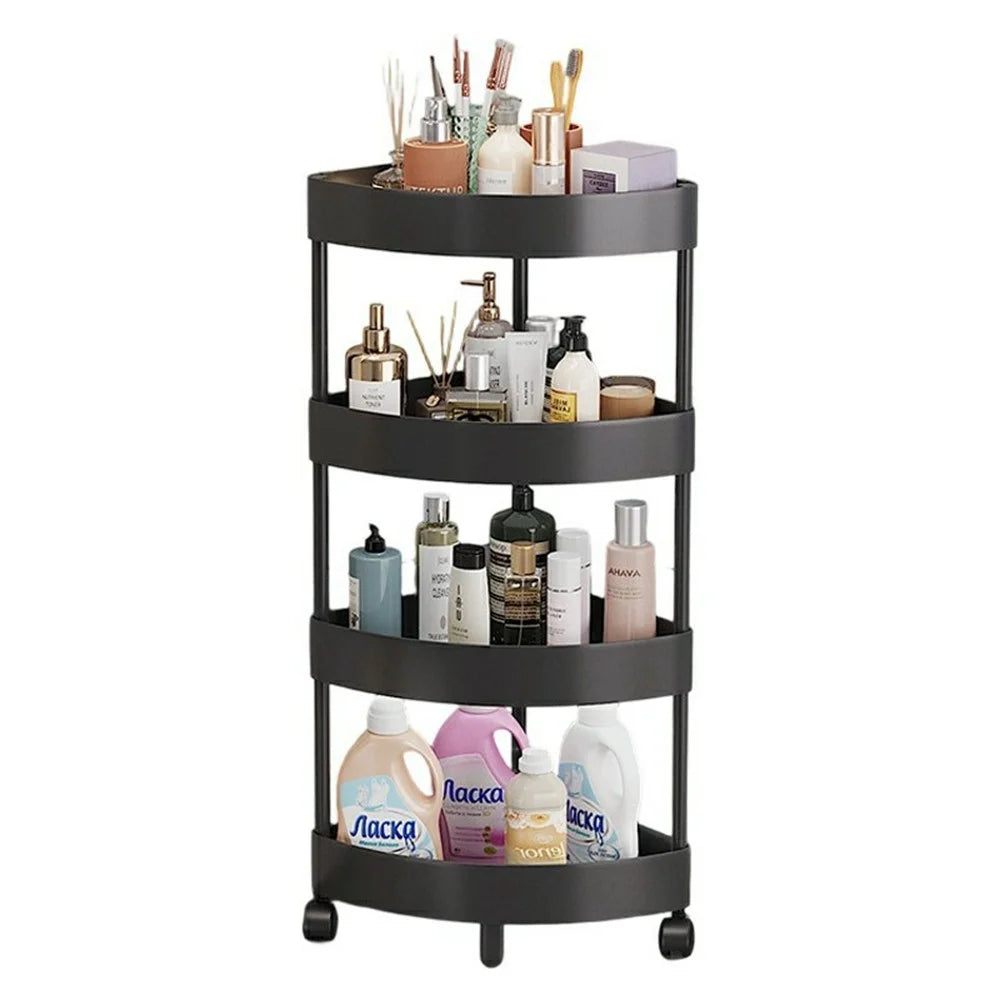 4-Tier Corner Storage Rack Bathroom Kitchen Organizer Shelf with Wheels Triangle Floor Stand Space Saving - Black - 1
