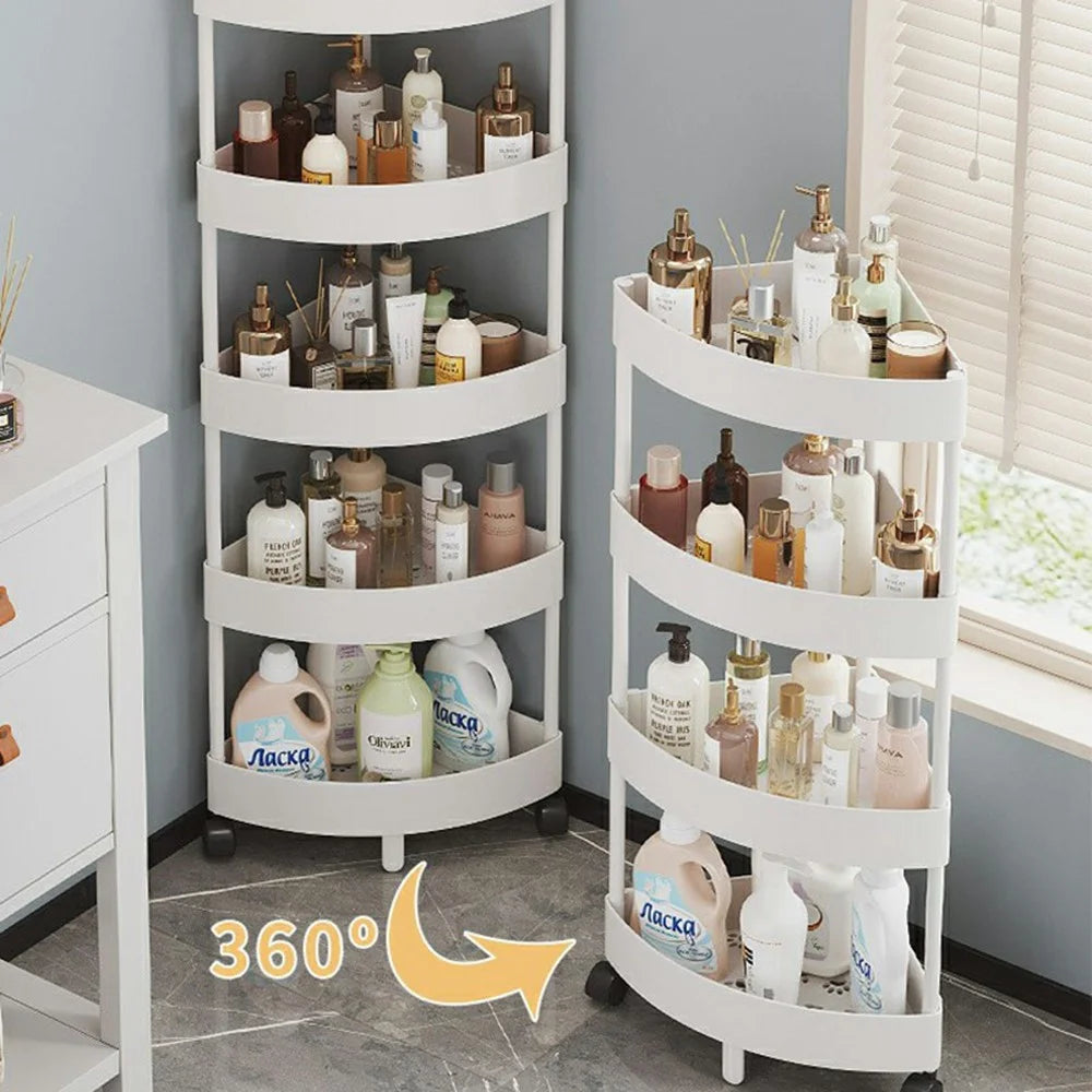 4-Tier Corner Storage Rack Bathroom Kitchen Organizer Shelf with Wheels Triangle Floor Stand Space Saving - Black - 6