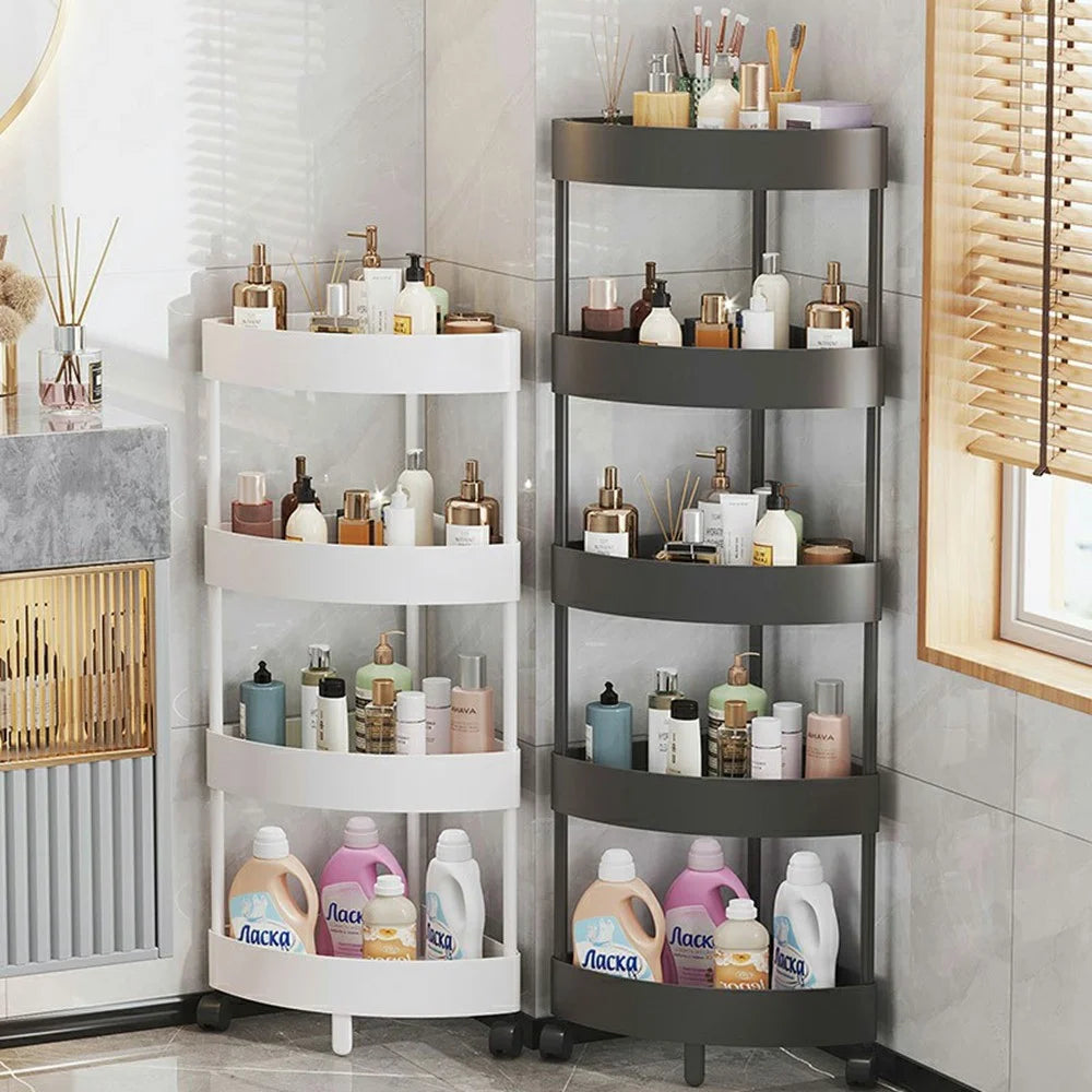 4-Tier Corner Storage Rack Bathroom Kitchen Organizer Shelf with Wheels Triangle Floor Stand Space Saving - Black - 7
