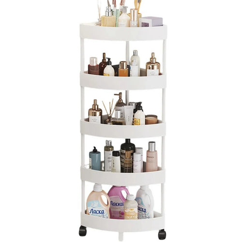 5-Tier Corner Storage Rack Bathroom Kitchen Organizer Shelf with Wheels Triangle Floor Stand Space Saving - White - 1