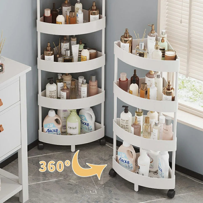 5-Tier Corner Storage Rack Bathroom Kitchen Organizer Shelf with Wheels Triangle Floor Stand Space Saving - White - 3