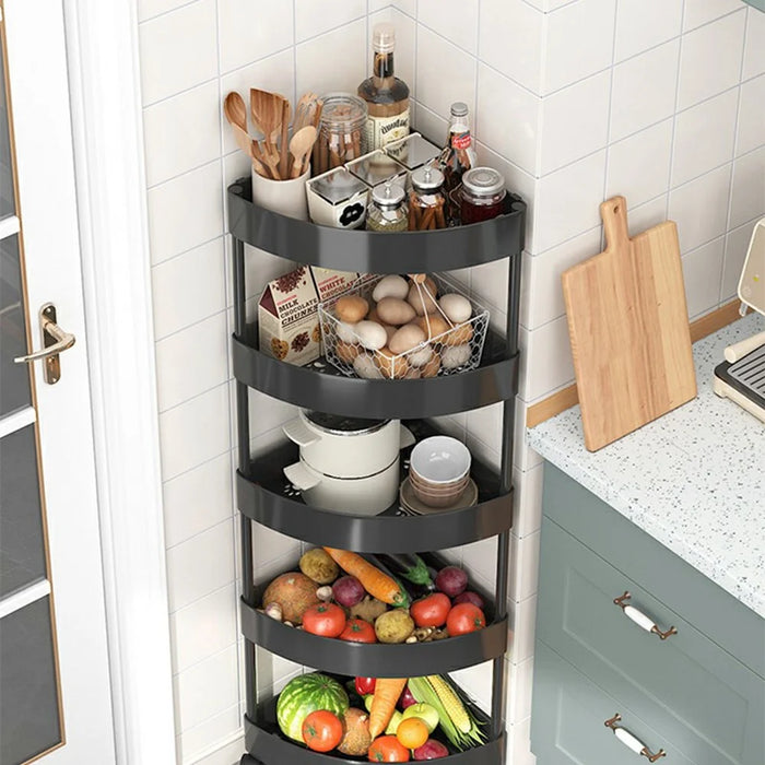 5-Tier Corner Storage Rack Bathroom Kitchen Organizer Shelf with Wheels Triangle Floor Stand Space Saving - White - 7