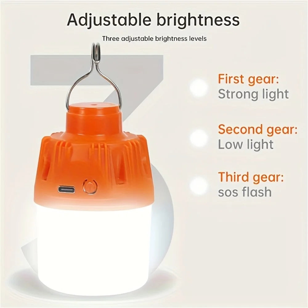 USB Rechargeable Camping Lantern Portable 3 Lighting Modes 6-LED Tent Hanging Light Bulb - Orange - 4