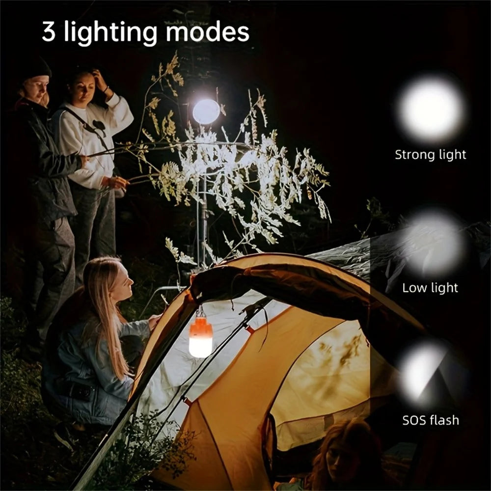 USB Rechargeable Camping Lantern Portable 3 Lighting Modes 6-LED Tent Hanging Light Bulb - Orange - 7