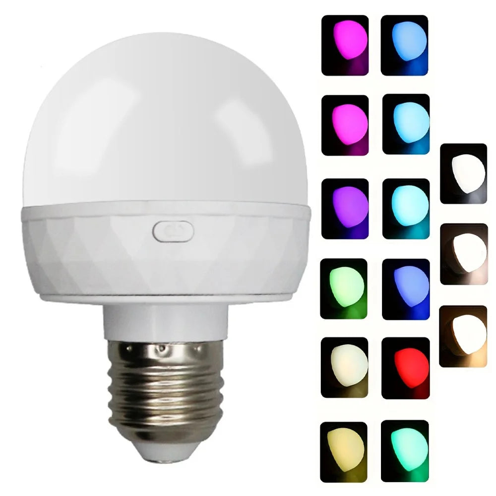 RGB Light Bulb Built-in 5000mAh Battery Remote Control Stepless Dimming LED Mood Light with Detachable E27 Base - 1
