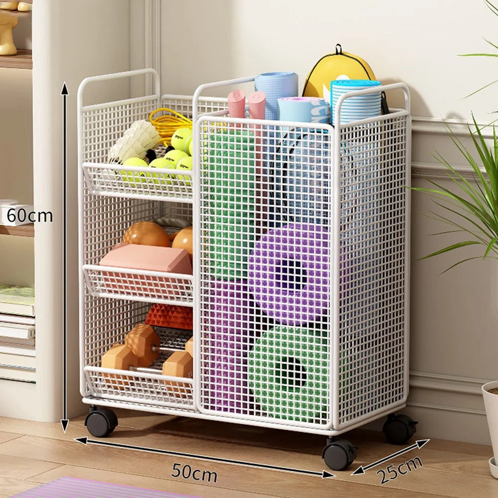 50 x 25 x 60cm Storage Rack with Wheels Yoga Mat Organizer Exercise Equipment Container Holder - White - 1