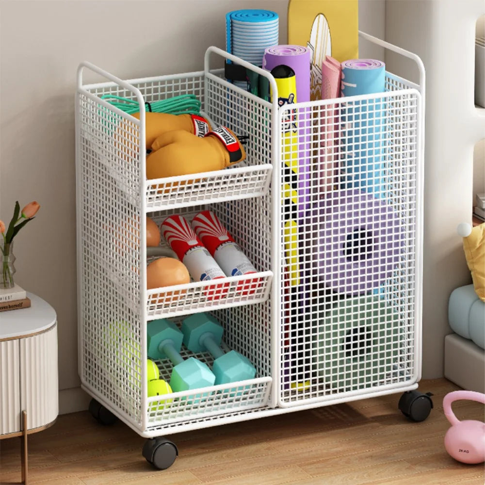 50 x 25 x 60cm Storage Rack with Wheels Yoga Mat Organizer Exercise Equipment Container Holder - White - 2