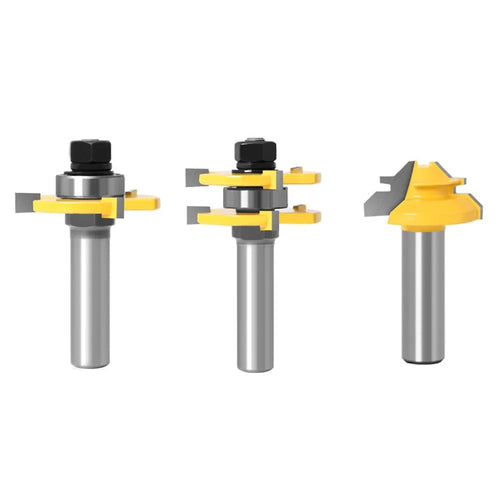 3Pcs 12mm Shank Router Bit Set 3-Teeth 12x47+45-Degree + 12x1-3 / 8 Woodworking Wood Cutter Groove Milling Tool - 1