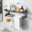 Single Layer 40cm Bathroom Towel Rack Organizer Stainless Steel Wall Mounted Storage Shelf with 6 Hooks - Black - 4