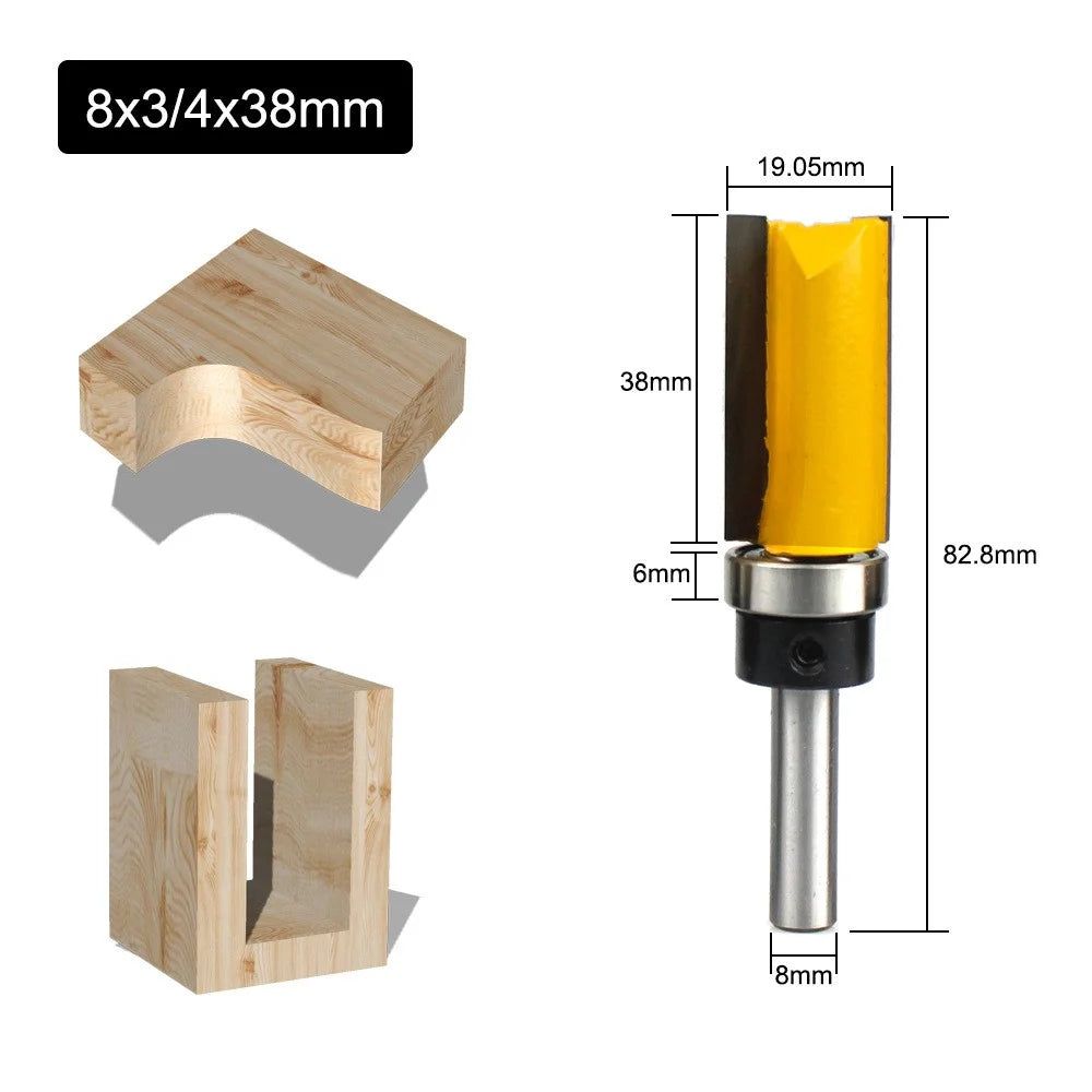 C08-013-081938 8x3 / 4x38mm Template Trim Hinge Mortising Straight End Router Bit Woodworking Flush Trimming Cutter with Bearing - 5