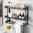 Dual Layer 50cm Bathroom Towel Rack Organizer Stainless Steel Wall Mounted Storage Shelf with 6 Hooks - Black - 1