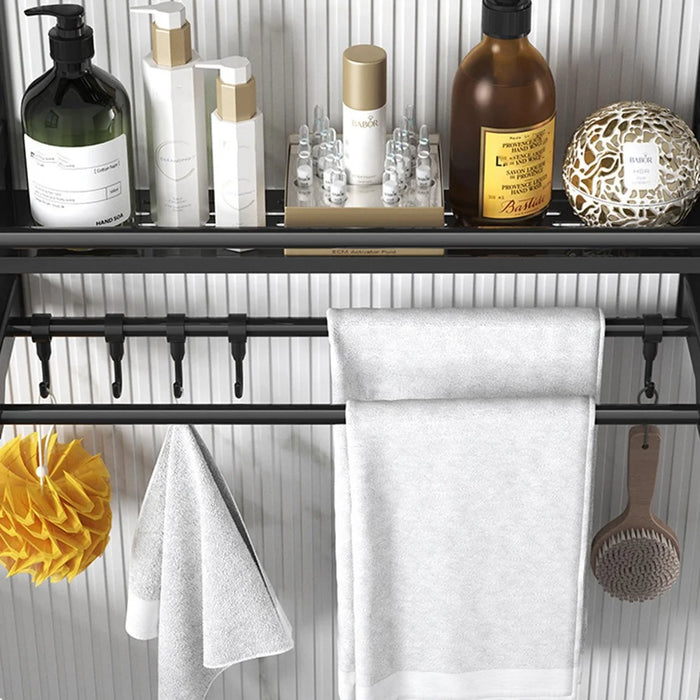 Dual Layer 50cm Bathroom Towel Rack Organizer Stainless Steel Wall Mounted Storage Shelf with 6 Hooks - Black - 2