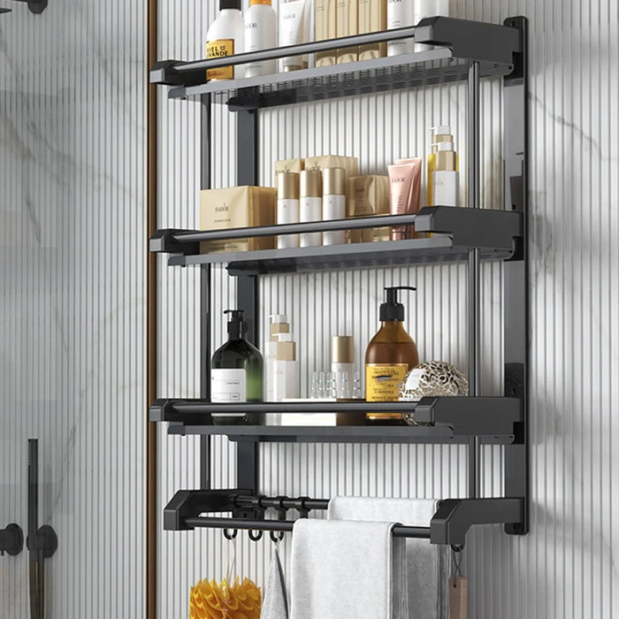 3-Layer 60cm Bathroom Towel Rack Organizer Stainless Steel Wall Mounted Storage Shelf with 6 Hooks - Black - 6