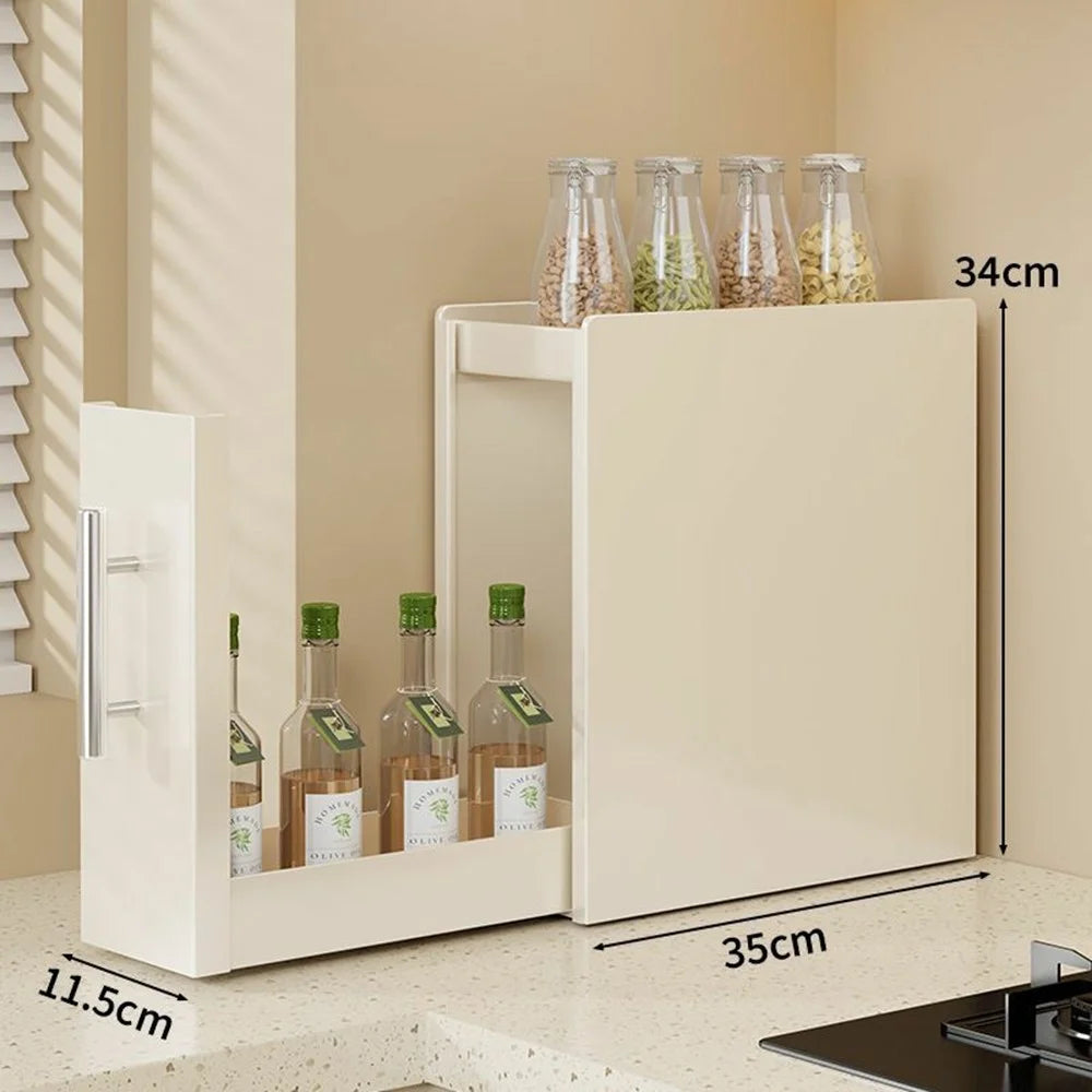 11.5cm Depth 2 Tier Kitchen Countertop Pull-out Spice Rack Carbon Steel Storage Organizer - White - 1