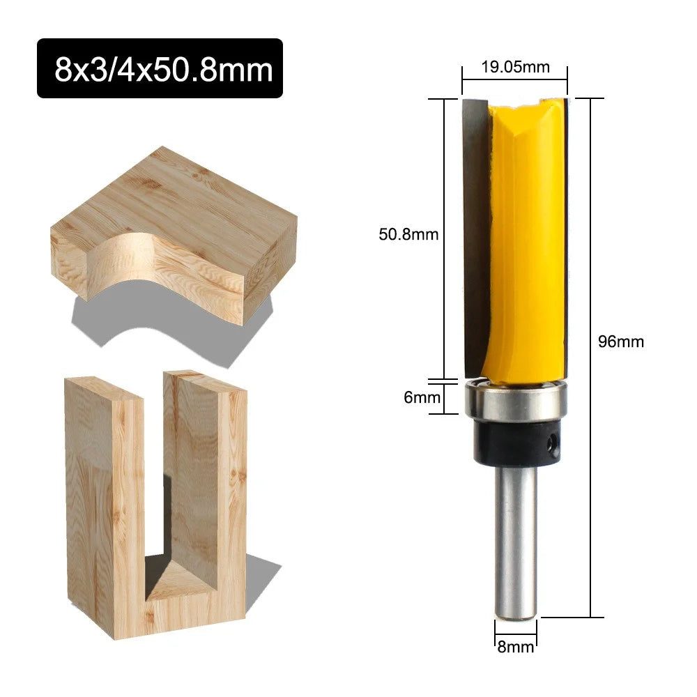 C08-013-081950 8x3 / 4x50.8mm Wood Template Trim Straight End Router Bit Woodworking Flush Trimming Cutter Tool with Bearing - 5