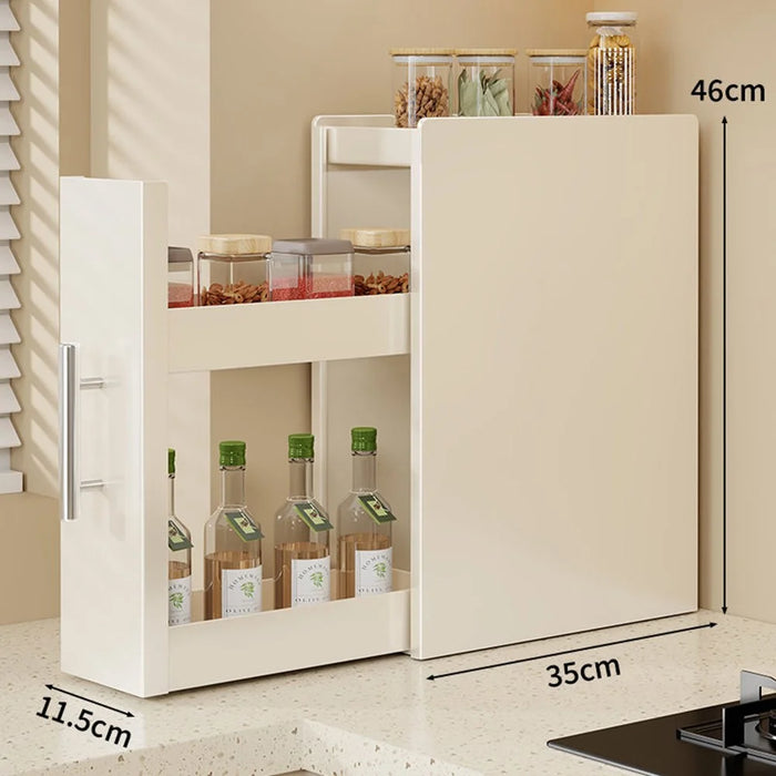 11.5cm Depth 3 Tier Kitchen Countertop Pull-out Spice Rack Carbon Steel Storage Organizer - White - 1