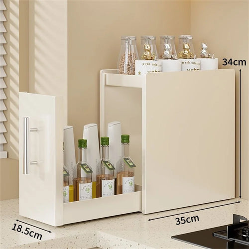 18.5cm Depth 2 Tier Kitchen Countertop Pull-out Spice Rack Carbon Steel Storage Organizer - White - 1