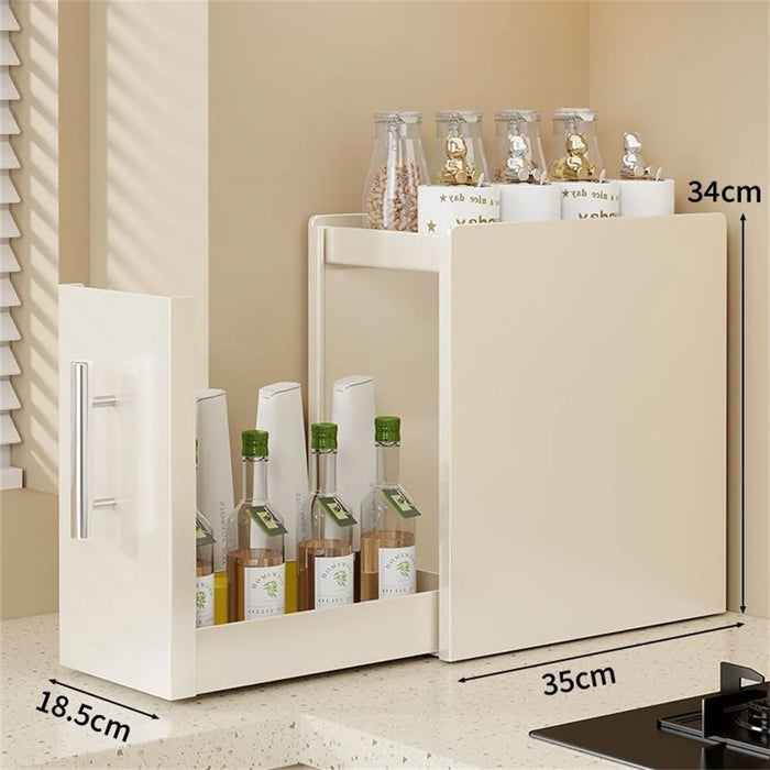 18.5cm Depth 2 Tier Kitchen Countertop Pull-out Spice Rack Carbon Steel Storage Organizer - White - 1