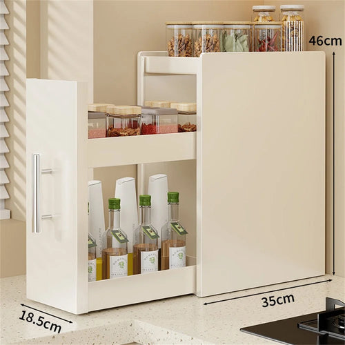 18.5cm Depth 3 Tier Kitchen Countertop Pull-out Spice Rack Carbon Steel Storage Organizer - White - 1