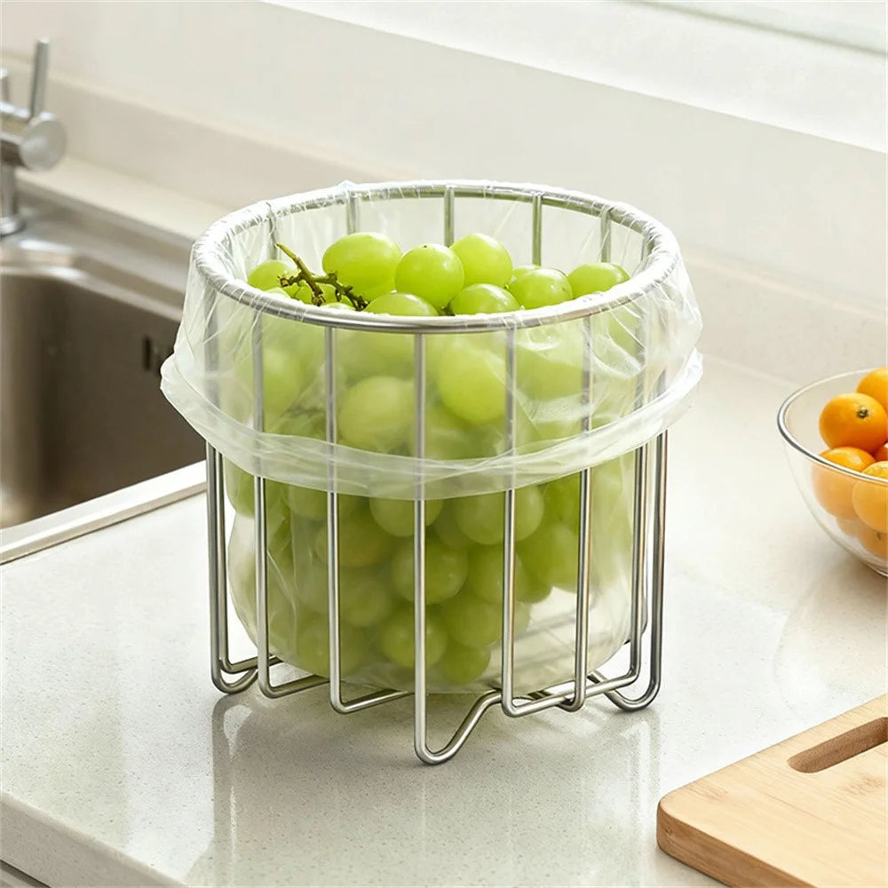 304 Stainless Steel Trash Bag Holder Rack Kitchen Countertop Garbage Rubbish Rack - Silver - 2
