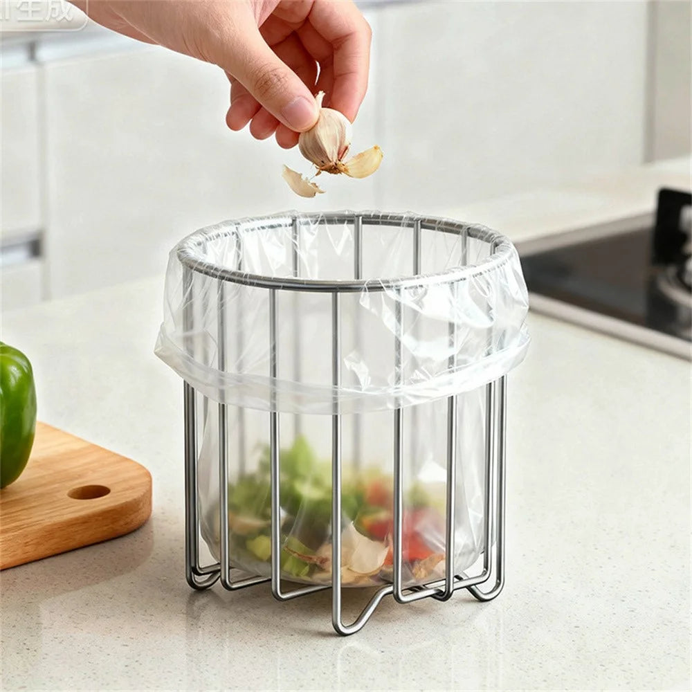 304 Stainless Steel Trash Bag Holder Rack Kitchen Countertop Garbage Rubbish Rack - Silver - 5