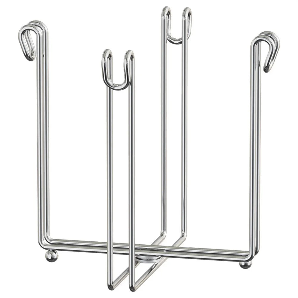 304 Stainless Steel Foldable Kitchen Garbage Bag Holder Stand Countertop Trash Support Rack - Silver - 1