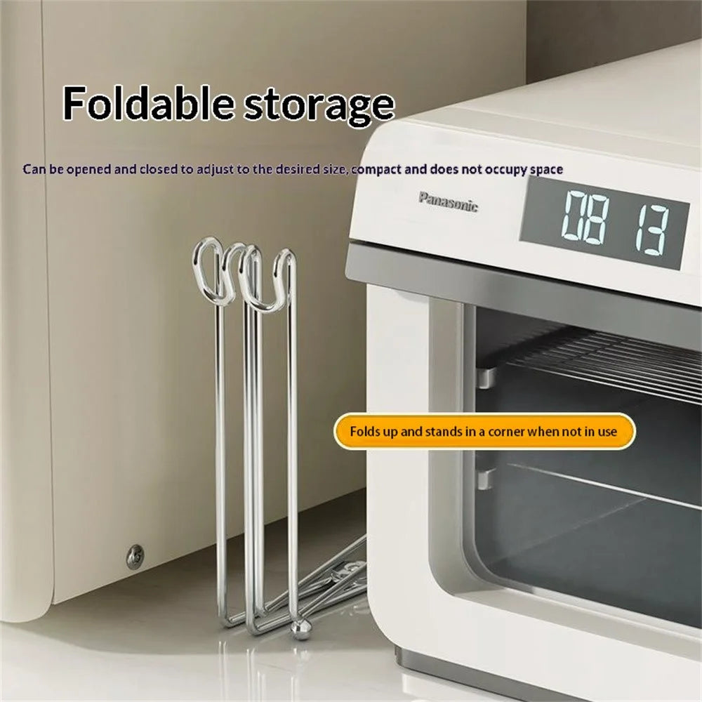 304 Stainless Steel Foldable Kitchen Garbage Bag Holder Stand Countertop Trash Support Rack - Silver - 5