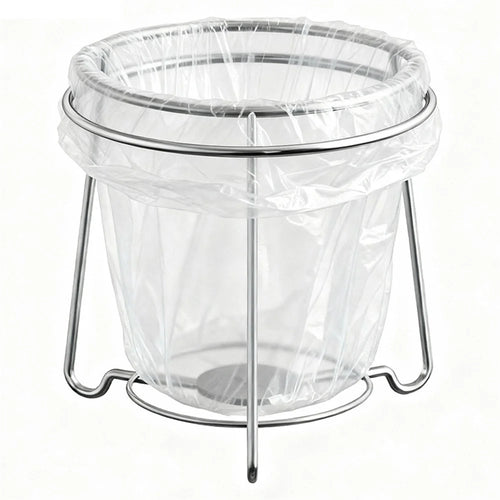 304 Stainless Steel Kitchen Countertop Trash Bag Holder Stand Desktop Round Garbage Bag Support Rack - Silver - 1
