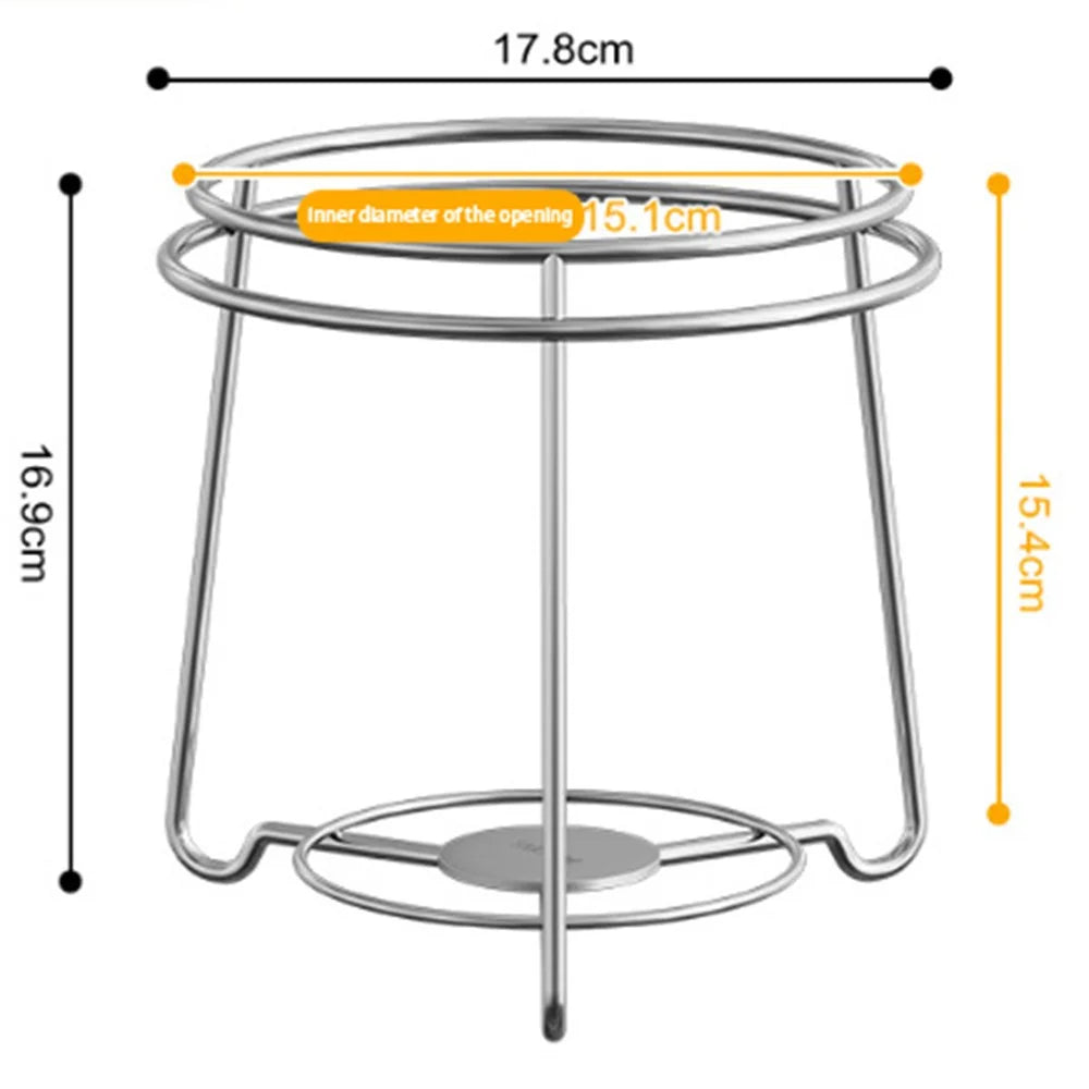 304 Stainless Steel Kitchen Countertop Trash Bag Holder Stand Desktop Round Garbage Bag Support Rack - Silver - 6